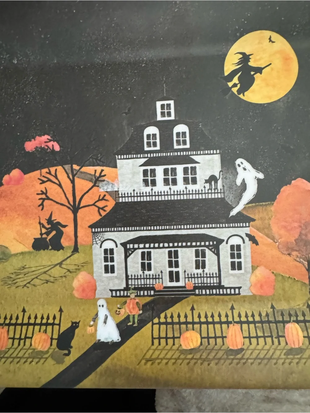 Halloween Village Decorative Metal Tray - Black and Orange